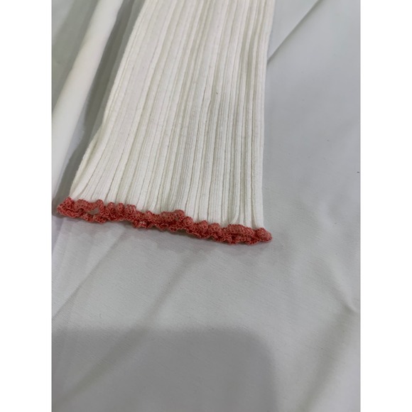 Y2K Forever 21 Ribbed Crop Top White Coquette Lettuce Hem Long Sleeve Baby Tee M - Picture 5 of 9